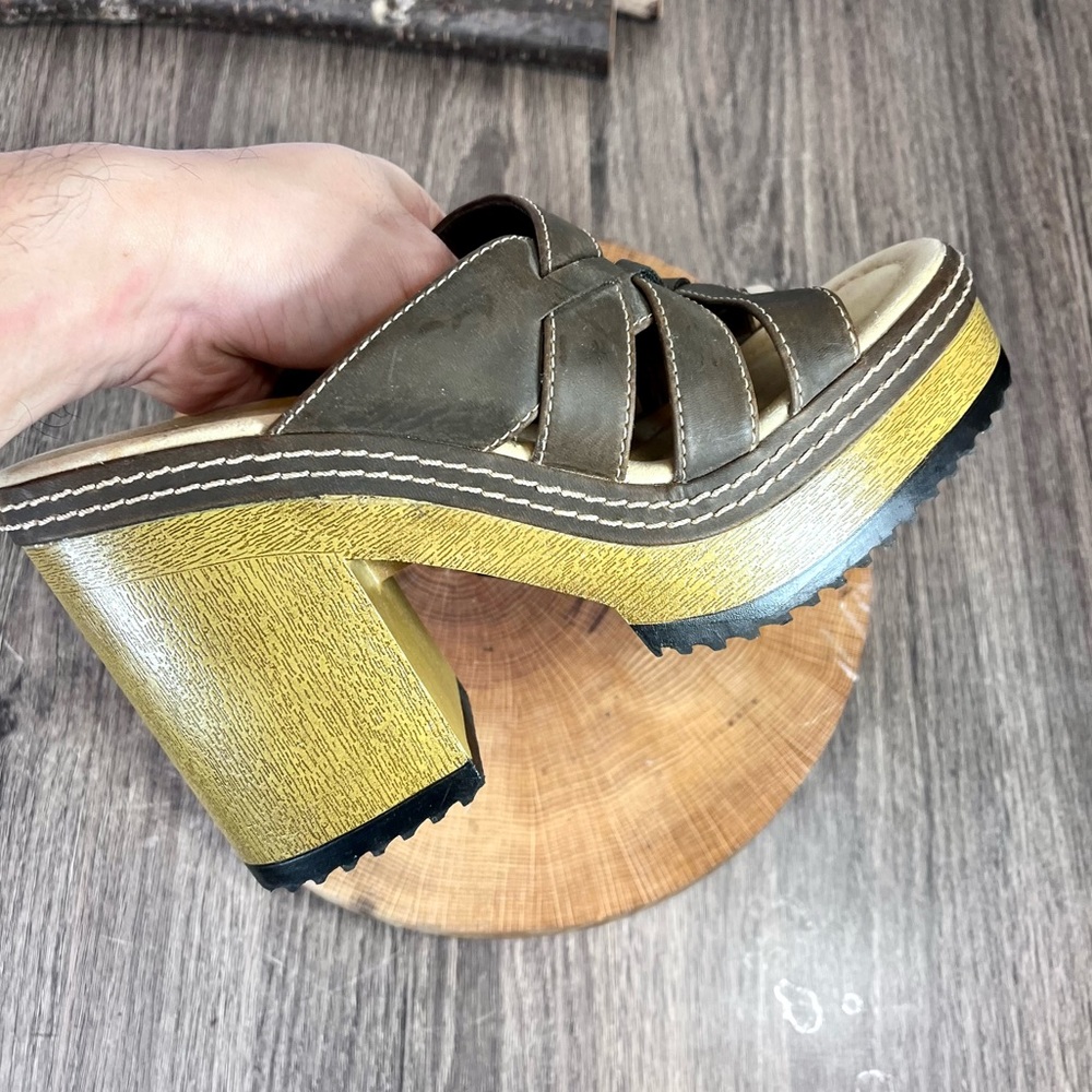 * Vintage 90s Y2K Brown Chunky Platform Slide Sandals Size 9 – 4” Heel - Picture 15 of 16